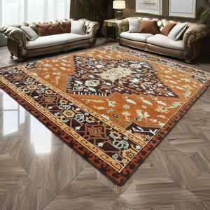 พรมออชัคถักมือสุดหรู สีส้มสนิม ขนาด 10x12 ฟุต พรมขนสัตว์ลายนามธรรม สไตล์วินเทจ 1 ผืน เหมาะสำหรับสัตว์เลี้ยง ใช้ในห้องนั่งเล่น - Product Image 1