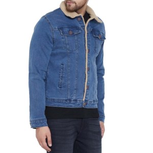 Denim <b>Jackets</b> Fur <b>Lining</b> Breathable Sherpa <b>Fleece</b> <b>Lining</b> Winter Custom Design Denim Rain <b>Jacket</b> Boys Stand Collar Streetwear - Product Image 1