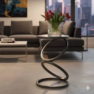 Mesa Auxiliar Moderna y Duradera con Tapa de Metal, Base Espiral Escultural de Metal, Mesa de Centro Minimalista para Sala de Estar, Mueble Metálico Drake - Product Image 2