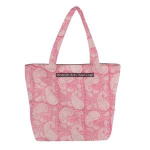 Bolso de lona de algodón multiusos con estampado de bloques personalizado ecológico, bolso acolchado para compras, Material de lona con dos asas - Product Image 1