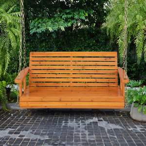 Columpio de porche de madera para 2 personas con cadenas colgantes para columpios de patio de jardín - Product Image 6