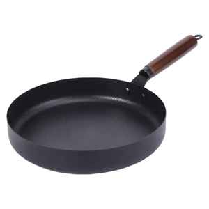 Poêle à frire antiadhésive en acier au carbone avec manche en bois, compatible induction, robuste, ustensile de cuisine - Product Image 1