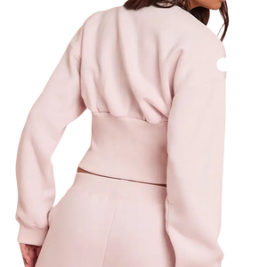 Ensemble 2 pièces pour femme, très tendance, rose, en molleton tricoté, haut court et pantalon long, coupe décontractée, couleur unie, toutes saisons - Product Image 2