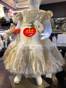 Vestido de lana elegante para niños con diadema para niñas Ropa de fiesta de tela de hilo superior con diseño de secuencia de temporada de primavera - Product Image 2