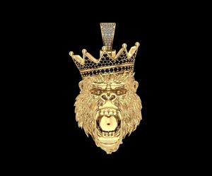 Pendentif en argent sterling 925 plaqué or, motif gorille 3D avec couronne, personnalisé avec moissanite, style hip-hop, pendentif animal pour homme - Product Image 4