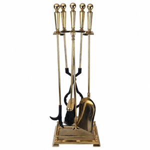 Juego de herramientas para chimenea de latón al por mayor, juego de 5 piezas de metal sólido con mangos de bola para estufa de leña interior - Product Image 1
