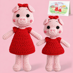 Ensemble de cadeaux au crochet Splandiant pour grandes sœurs, poupée cochon pour petite sœur et frère, cadeau pour célébrer les petites filles - Product Image 1