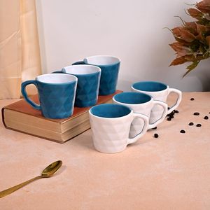 Blue & White Dual-Tone Ceramic <b>Tea</b> <b>Cup</b> <b>Set</b> of 2 Textured Dual-Tone <b>Tea</b> <b>Cups</b> - Product Image 4