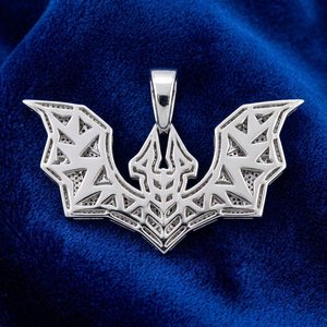 Pendentif chauve-souris serti de pierres, argent 925 avec moissanite noire et blanche, bijoux tendance hip-hop pour homme et femme - Product Image 4