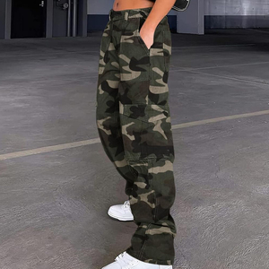 Pantalon cargo d'été élégant et personnalisé pour femme, délavé, taille mi-haute élastique, respirant, polyester/coton, poches amples - Product Image 5