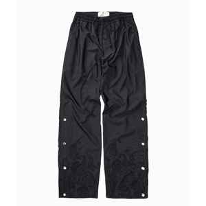 Pantalon homme noir en soie brodé, taille élastique avec cordon de serrage, style chinois, infroissable, poids moyen, pour l'automne - Product Image 1