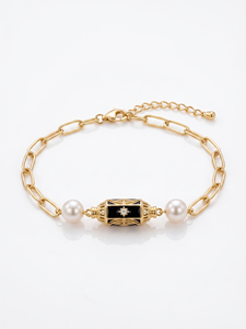 Bracelet réglable en or 18 carats plaqué or avec perles et breloque géométrique pour femme - Product Image 3