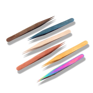 Pince à épiler d'extension de cils en acier inoxydable antistatique de marque privée en vrac fibre de Volume droit pointu forte adhérence pointue - Product Image 4