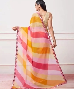 Sari de Rayón Georgette Liso/Sólido de Diseño KV para Fiesta (Multicolor, Sin Arrugas, Reversible) - Product Image 6