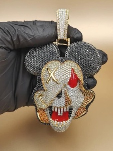 Colgante de calavera de Mickey Mouse, completamente cubierto de moissanita, plata 925, oro 18K, estilo hip hop, diseño de dibujos animados para hombre - Product Image 3
