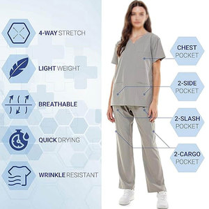 Tenue médicale unisexe personnalisable avec logo OEM pour fabricants : Ensemble de blouses à col en V et pantalons droits pour hôpitaux - Product Image 6