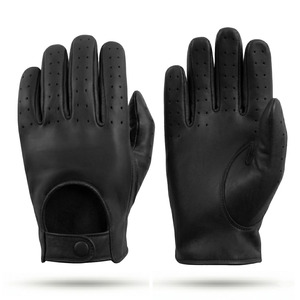 Leather <b>Driving</b> <b>Gloves</b> Full Finger Black Breathable Non Slip Adjustable Wrist Strap Unisex All Seasons - Product Image 6