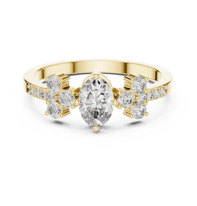 14K Yellow Gold Oval & Round Cut Lab Grown Diamond <b>Ring</b> Cluster Bridal Engagement <b>Ring</b> with IGI Certified New Grown Diamond - Product Image 1