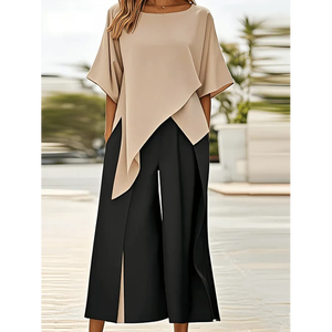 Conjunto de Túnica Asimétrica a Capas y Culotte de Pierna Ancha para Mujer - Product Image 1