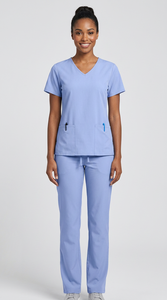 Ensemble d'uniformes médicaux pour femmes, col en V, manches courtes, vêtements de travail pour le secteur de la santé, haut et pantalon d'infirmière confortables - Product Image 4