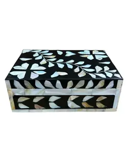 Handcrafted Mother of Pearl & <b>Abalone</b> <b>Shell</b> Marble Inlay Keepsake Box Natural MOP Finish for Jewelry Ornament or Gift Storage - Product Image 3