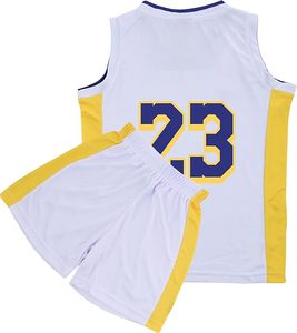 Ensemble de maillots de basket-ball des Lakers, blanc et jaune, col en v, sans manches, en Polyester respirant, uniforme pour garçons et enfants - Product Image 5