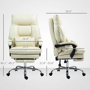 Sedia da Ufficio Direzionale Reclinabile in Pelle PU Bianco Crema con Schienale Alto e Poggiapiedi, Sedia da Scrivania Imbottita per il Massimo Comfort - Product Image 3