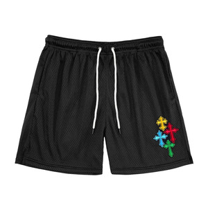 Pantalones Cortos Deportivos Negros de Malla para Hombre, Personalizados, con Bordado Gráfico Cruzado Colorido, para Baloncesto, Gimnasio, Ropa Urbana, Verano - Product Image 2