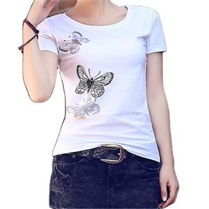 เสื้อยืดผู้หญิงสีขาว แขนสั้น คอกลม ลำลอง ผ้าแคนวาสโพลีเอสเตอร์ 100% กันยับ แห้งเร็ว ระบายอากาศดี เป็นมิตรกับสิ่งแวดล้อม สำหรับฤดูใบไม้ผลิ - Product Image 4