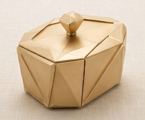 Boîte à fruits secs de luxe géométrique dorée, conteneur de rangement en métal à facettes polygonales pour dattes avec couvercle à bouton diamanté, cadeau d'entreprise en étain - Product Image 1