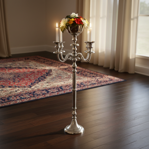 Factory Offer Wedding Party Decor Pillar <b>Candelabra</b> Aluminum Silver Finishing 5 Arms Clear Glass T Light Candle Holder Stand - Product Image 4