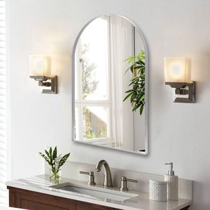 Modern Dresser Wall <b>Mirror</b> 24\" 36\" <b>Silver</b> Arched Bathroom <b>Mirror</b> with Deep <b>Frame</b> Bedr Decor Metal Wall Mounted - Product Image 3