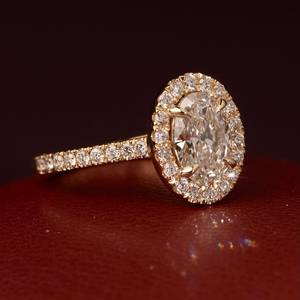 Bague ovale en diamant halo, diamant cultivé en laboratoire, bijoux de mariage et de fiançailles pour femmes, or jaune - Product Image 4
