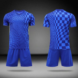 ชุดยูนิฟอร์มเชียร์ลีดเดอร์พิมพ์ลายซับลิเมชั่นสีน้ำเงิน ชุดเสื้อแขนสั้นและกางเกงขาสั้นสำหรับผู้ใหญ่ ลายตารางหมากรุกซิกแซก - Product Image 1