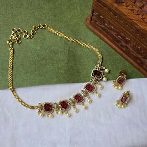 Zircon High Neck Choker-Premium Gold Plated Brass Wedding Fashion Jewelry Set - Product Image 1