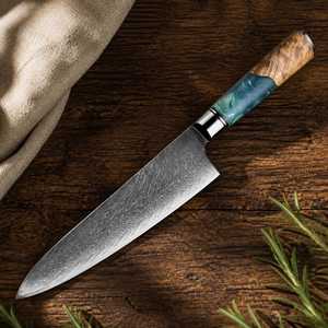Couteau de Chef Personnalisé en Acier Damas avec Manche en Bois d'Olivier, Couteau de Cuisine avec Étui en Cuir, Fait Main, Tranchant pour Viande et Légumes - Product Image 5