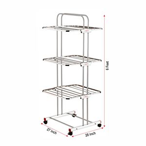 Tendedero de Ropa de Acero Inoxidable de 3 Niveles Resistente con Ruedas |   Estante de Secado de Ropa Independiente - Product Image 2