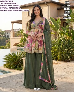 Ensemble palazzo traditionnel pour femmes Aabroo, longueur au sol, pour les fêtes - Product Image 3