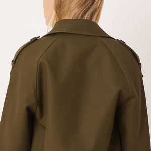 <b>Women's</b> Olive Green Double <b>Breasted</b> Trench <b>Coat</b> Crop Length Full Sleeve Solid Color Casual Outerwear Woven Polyester - Product Image 4