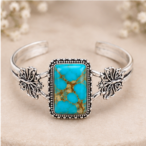 Mohave Turquoise <b>Silver</b> Bangle, Natural Turquoise Gemstone <b>Bracelet</b>, <b>925</b> <b>Sterling</b> <b>Silver</b> Cuff, Blue Stone Statement Jewelry, - Product Image 1