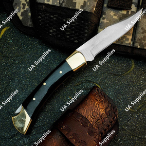 Navaja de bolsillo plegable de acero inoxidable de alta calidad con mango de cuerno de toro y pomo de latón, imprescindible, con cuchillas afiladas como una navaja, OEM - Product Image 3