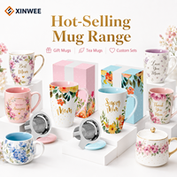 Mug à thé en céramique à motif floral avec infuseur en acier inoxydable, boîte cadeau, logo personnalisé, OEM, ODM, marque privée, fournisseur en gros pour la vente au détail