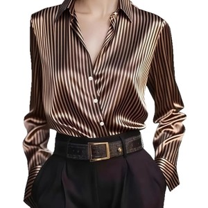 Blusa de Negocios Formal de Manga Larga Translúcida con Rayas Tejidas Estilo Vintage para Mujer, Diseño 2026, Moda Otoño - Product Image 2