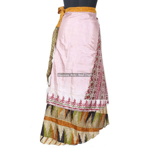 New Fashion Women Vintage Style <b>Wrap</b> Around <b>Skirt</b> Indian Vintage Silk Sari Multicolor <b>Wrap</b> <b>Skirts</b> - Product Image 3