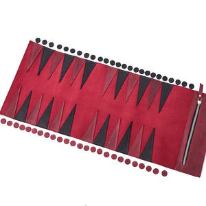 Red Leather <b>Backgammon</b> Dice Roll Black Triangular Pockets Zipper Closure Unisex Durable Foldable Travel-Friendly Party Game - Product Image 3
