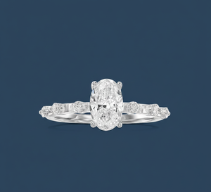 Bague de fiançailles en or blanc avec diamant ovale de 1 carat cultivé en laboratoire, pierres latérales de 0,18 carat, VVS2, certifiée IGI, vente en gros - Product Image 2