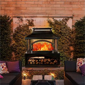 Caminetto Rettangolare in Metallo da Esterno da 37 Pollici con Funzione di Combustione a Legna, Vano Porta-Legna Integrato, Finitura Bronzo Spazzolato - Product Image 6