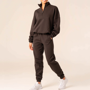 Conjunto de Sudadera Corta Personalizada para Mujer, Sudadera con Cierre de Alta Calidad de 400GSM, Pantalones Deportivos de Pierna Recta, Traje Deportivo de Felpa - Product Image 4