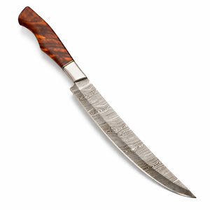 Cuchillo de Filetear Ambidiestro Moderno Hecho a Mano por Edge Master, Hoja de Acero de Damasco de 7 Pulgadas, Mango de Madera y Cuero - Product Image 1
