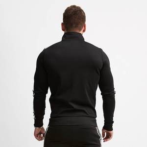 Survêtement rayé rouge pour homme, manches longues, col montant, fermeture éclair sur le devant, style sportif, respirant, en polyester, pour l'automne - Product Image 3
